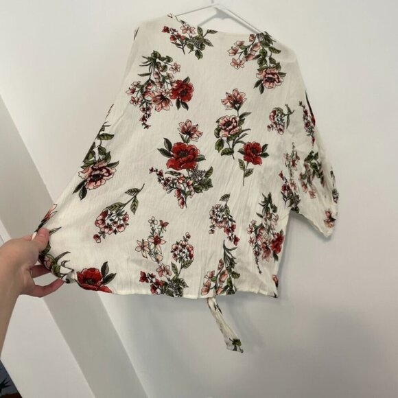 NEW NWT M FASIS Plus Size Tie Front Top Cream Ivory Floral Elbow Sleeve Blouse - Picture 12 of 12
